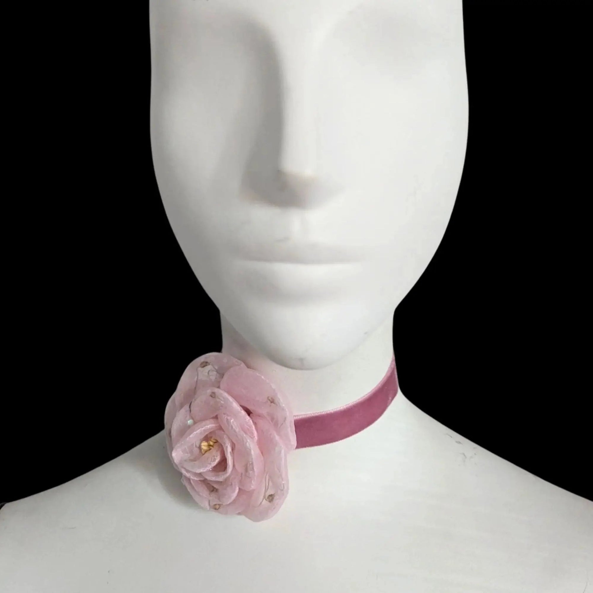 Pink Velvet Choker with LED Flower - Rose Glow Necklace on Girl - Light Up Jewelry for Party Favors - Matching Bachelorette Outfits