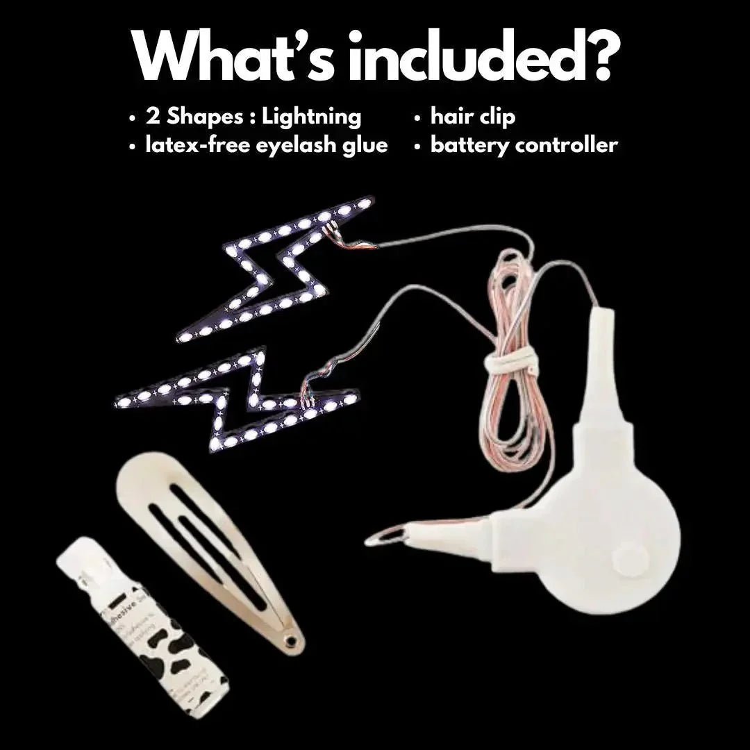 What's included in lightning bolt LED sticker package - Complete kit contents with battery controller for Halloween costumes, electronic music events, stage makeup, and fan conventions