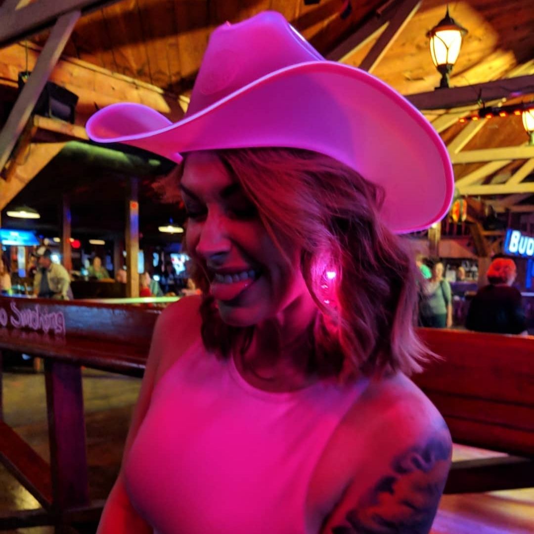 glam space cowgirl pink hat LED neon accessories perfect for yacht party fashion luxury event high-end celebration photography elite party themes