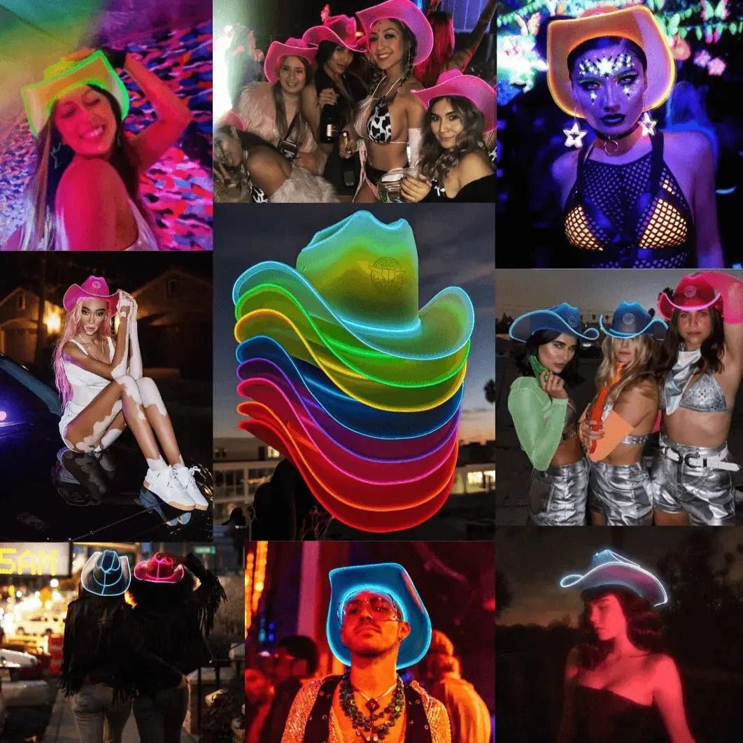 Light Up Neon Cowboys Hats Collection - LED Western Hats in Multiple Colors for Groups Parties and Festival Crews - Customers