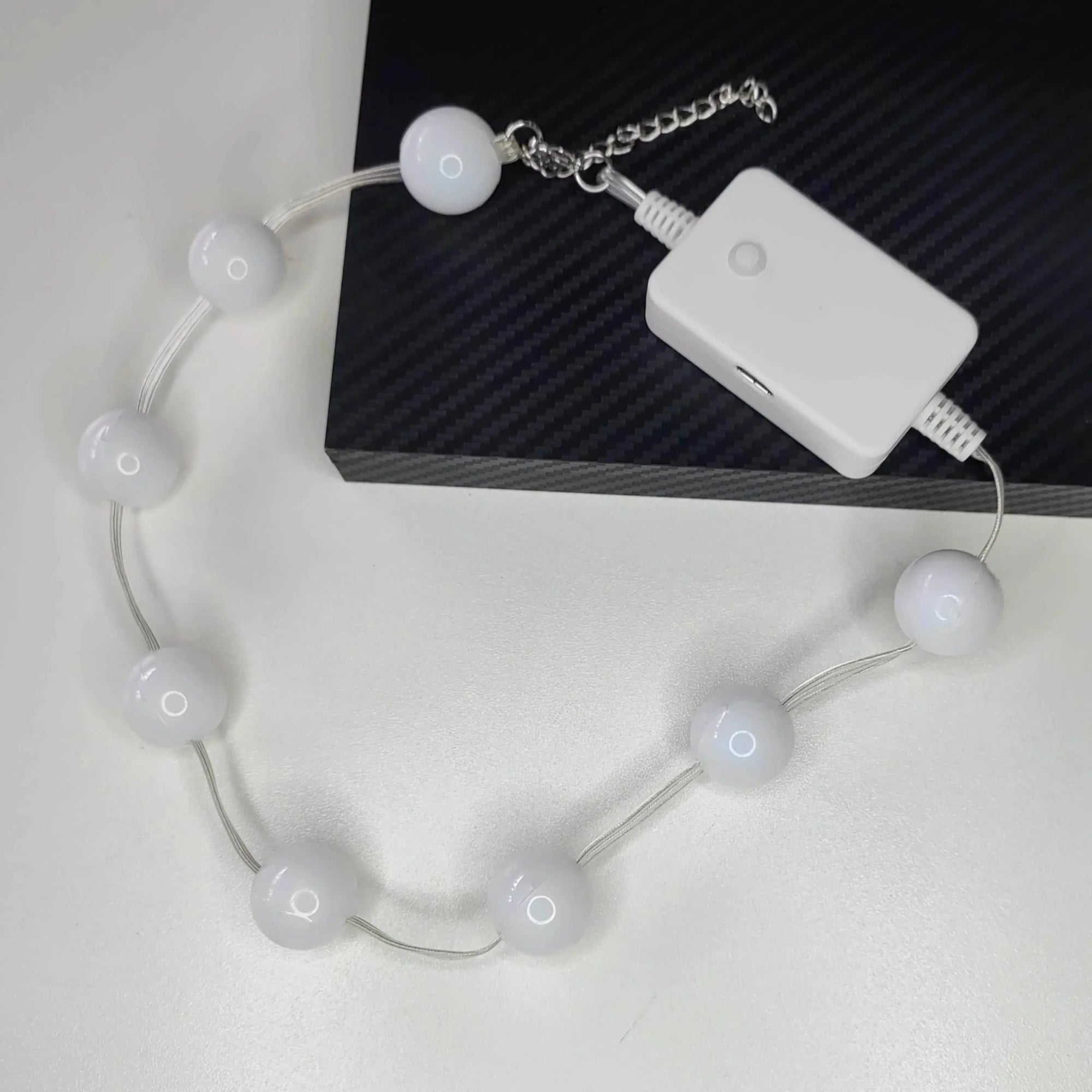 Light up white LED Beaded Necklace with Battery - Illuminated Pearl Spheres for Wedding Parties - Elegant Glow Accessory for Group Events and Corporate Gifts