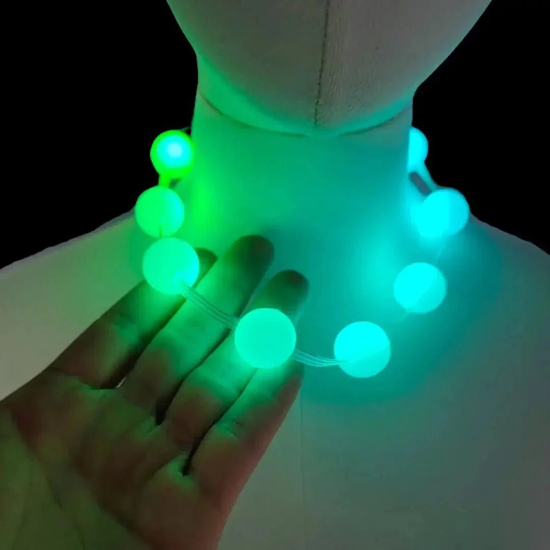 LED Ball Necklace - Glowing Sphere Beaded Necklace for EDM Raves and Music Festivals - Illuminated Pearl Party Favor for Las Vegas and LGBTQ Pride Events