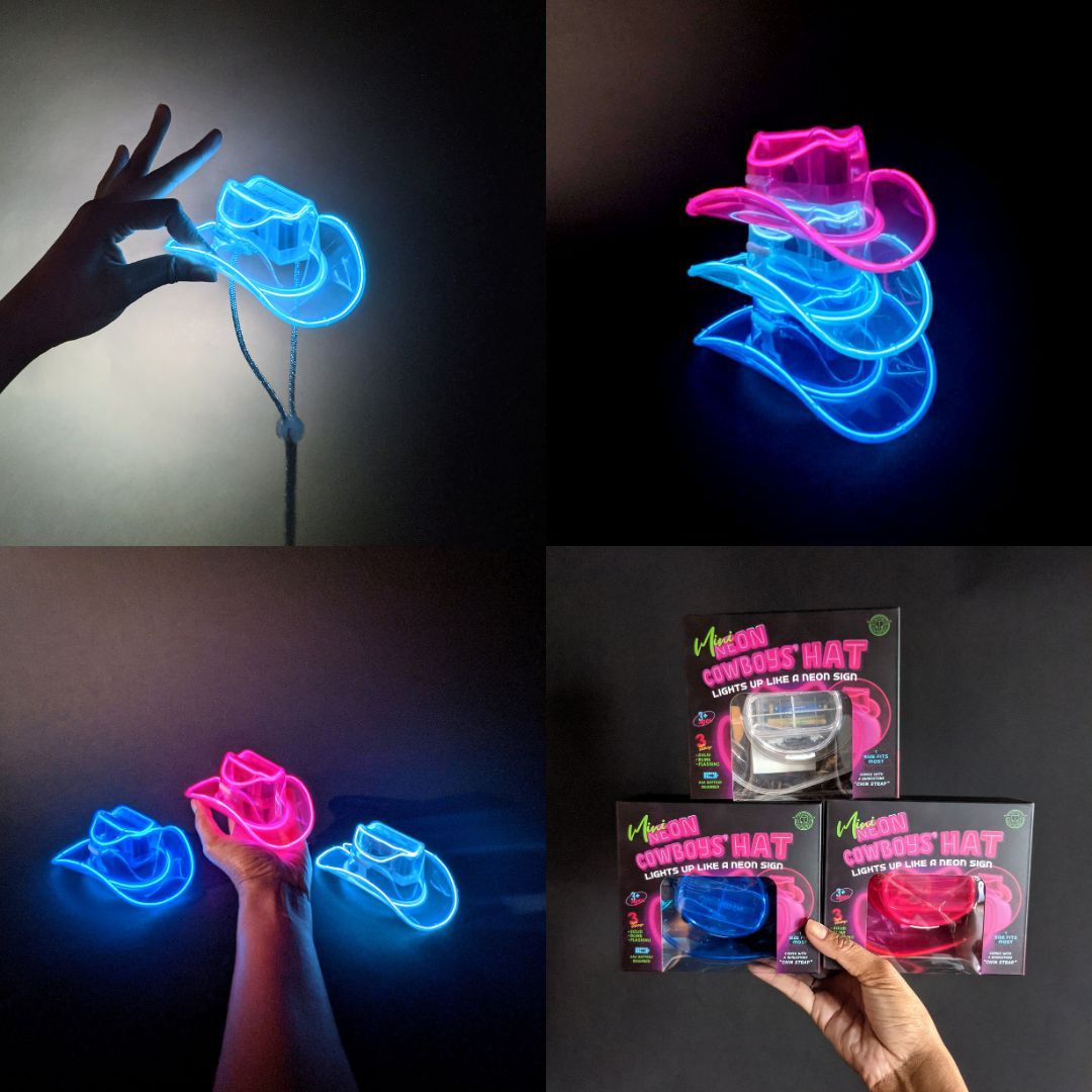 Mini neon cowboys hats for wedding reception dance floors bachelorette parties and bridal shower photo booth props with matching group accessories