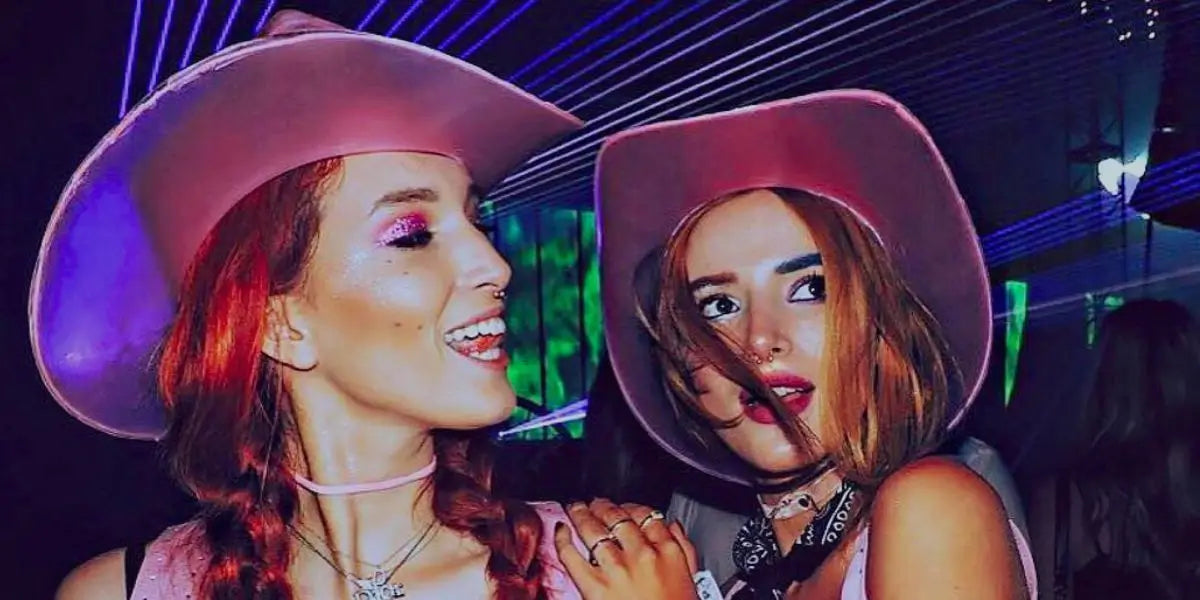 light up accessories for neon cowgirls and space cowboy events like birthday parties raves and sororities photograph of bella thorne and sister dani thorne at music concert