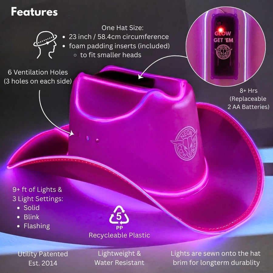 3 Pack: LED Neon Cowboys Hats