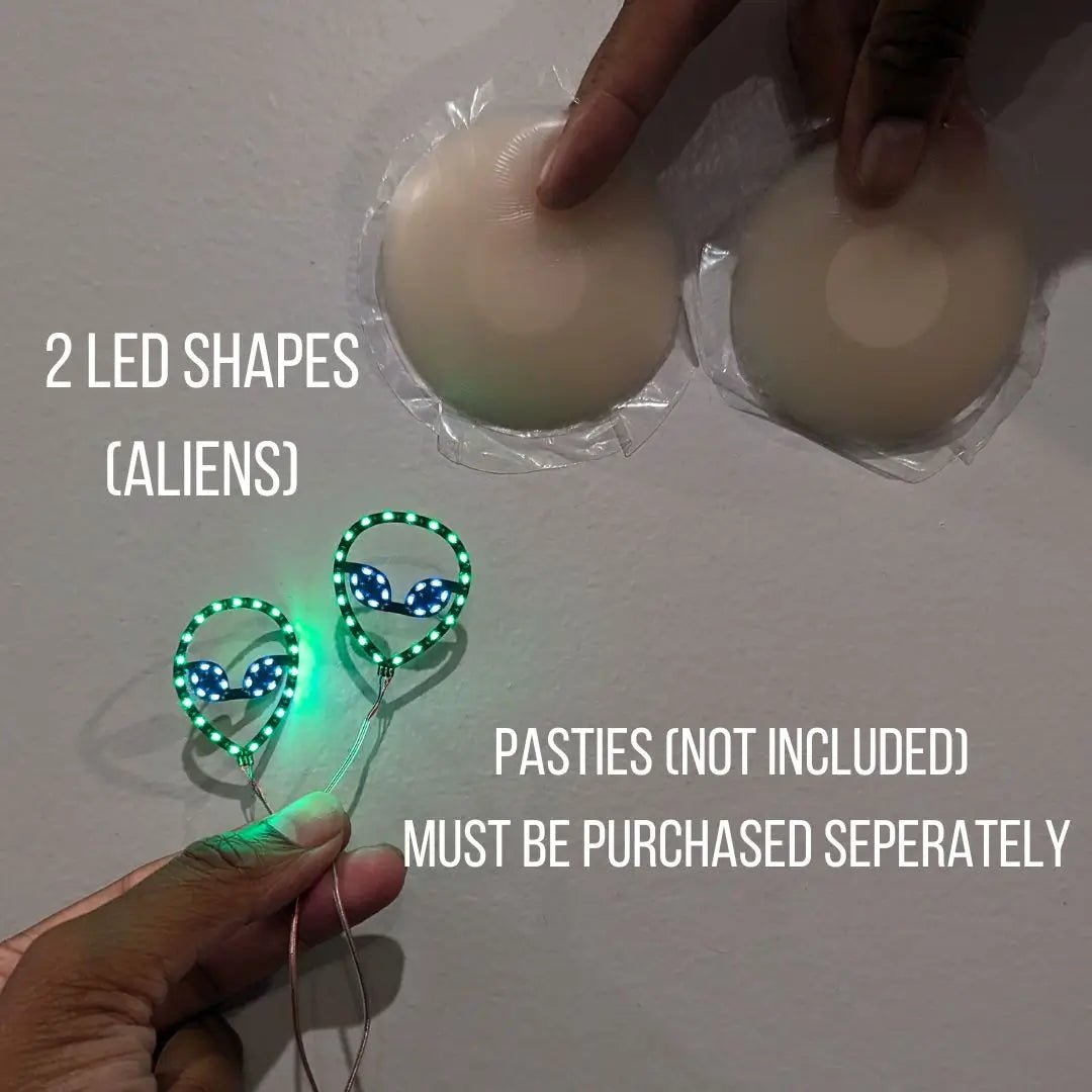 Alien LED Pasties for Space Cowgirl Ravers - Area 51 Themed Light Up Nipple Covers - UFO Festival Fashion for Cosmic Rave Events