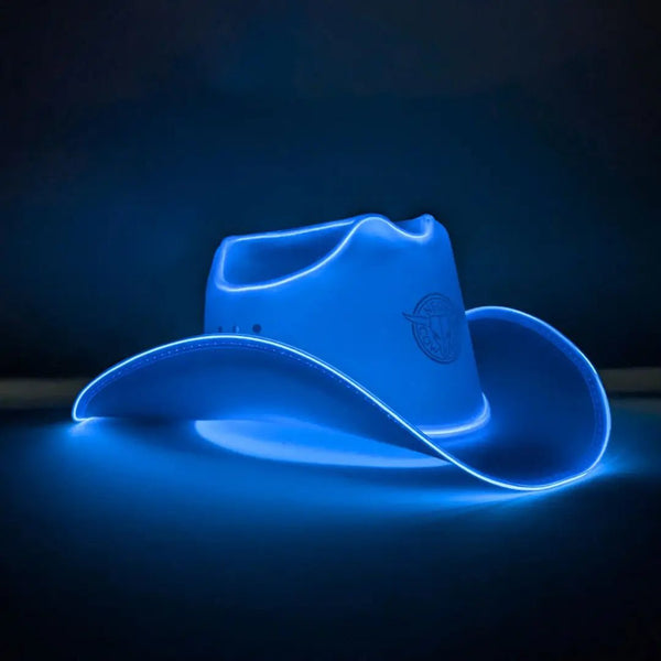 Blue Light Up Neon Cowboys Hat - LED Cowboy Hat for Men & Women - Party Accessory for Beach Music Festivals and Pool Parties