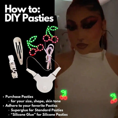 DIY pasties tutorial using LED cherry stickers - Step-by-step guide for transforming facial jewelry into body accessories for creative styling, festival fashion, and custom looks