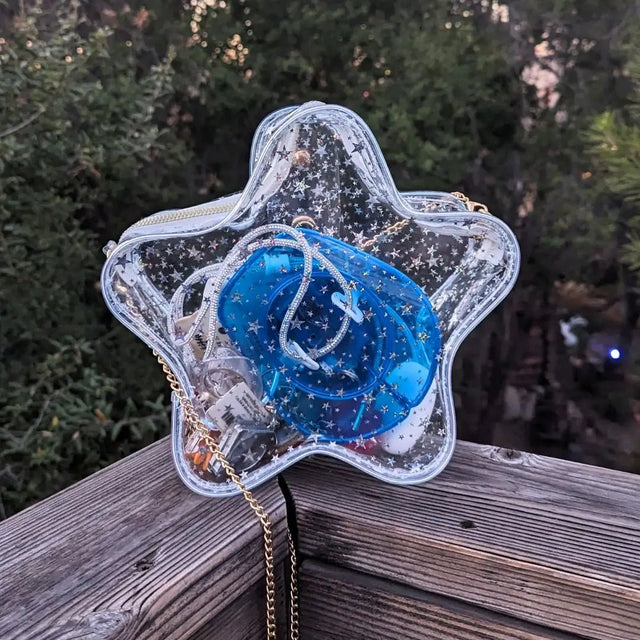 Clear Bag Policy Holographic Star Bag - LED Light Up Star Purse in Rustic Setting - Transparent Light Up Evening Bag - Illuminated Fashion Accessory for Concerts Music Festivals Raves EDC EDM