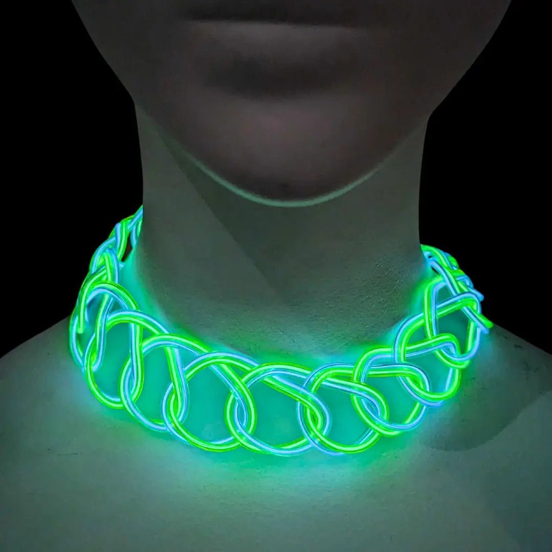 Green LED Chain Choker - Y2K Rave Jewelry - Neon Light Up Necklace - Glowing 2000s Fashion Accessory for Festivals and EDM Dance Parties - St Patricks Day and Halloween Costume Jewelry