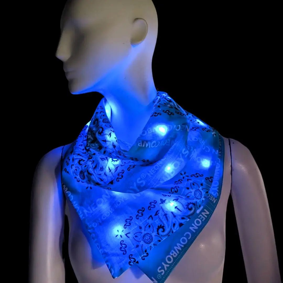 Blue Light up LED Cowboy Bandanas - Glowing Cowgirl Western Accessories for Beyonce Cowboy Carter Tour - Music Festival Fashion Set and Halloween