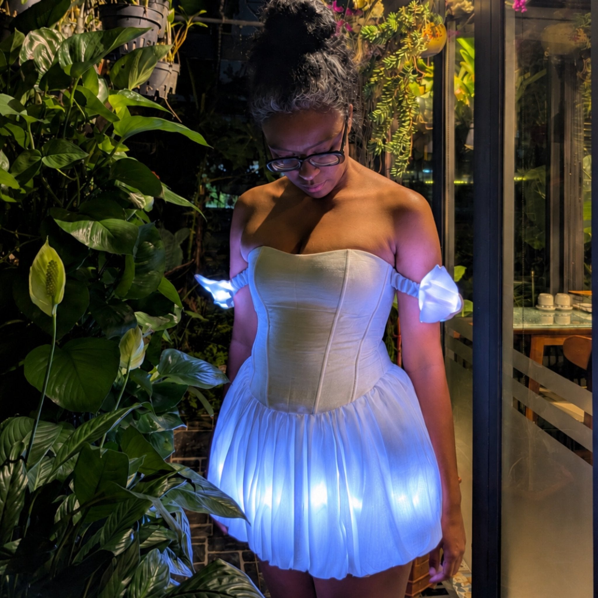 neon glow in the dark dress Light Up LED Fairytale Dream with Off Shoulder Bows M / Color Changing New Handmade Pure Green minimalist oxford shoe Options:Skirt saturation neon satin