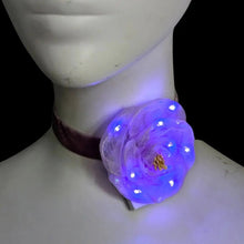 Purple LED Flower Velvet Choker - Illuminated Floral Necklace - Lilac Lavender Rose Glowing for Music Festivals, Concerts, Night Parties, Birthday Girl Outfit - Mardi Gras Costum Jewelry