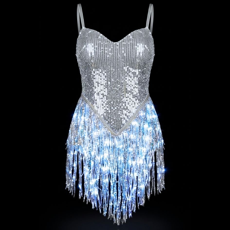 Light Up LED Dress Sparkling Sequin Fringe XLarge : Ships End of May / Silver Light Up LED Dress Sparkling Sequin Fringe XLarge : Ships End of May / Silver