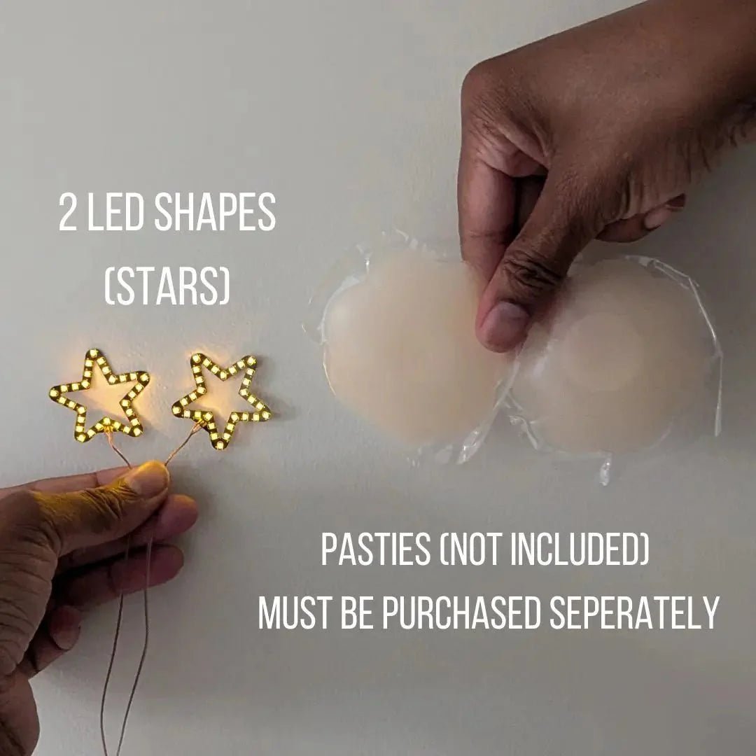 LED Shapes for DIY Pasties - Light Up Nipple Cover Components - Yellow Stars Glow Shapes for Festival and EDM Outfit Accessories and Mardi Gras New Orleans