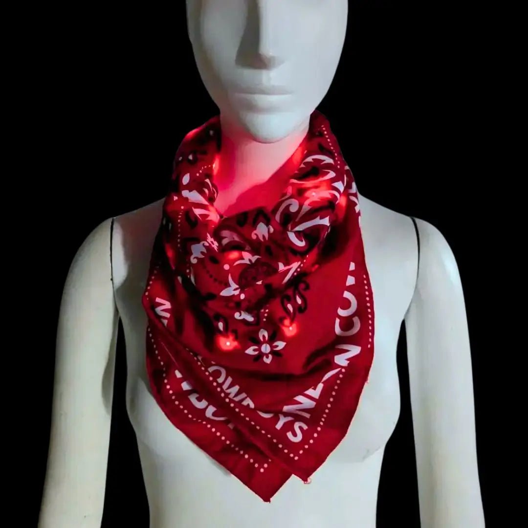 Red Light Up Bandana - LED Cowgirl Western Accessory for Las Vegas Shows - Glowing Neon Cowboy Neck Scarf for Concerts Music Festivals - Football Games Tailgating Sports Teams