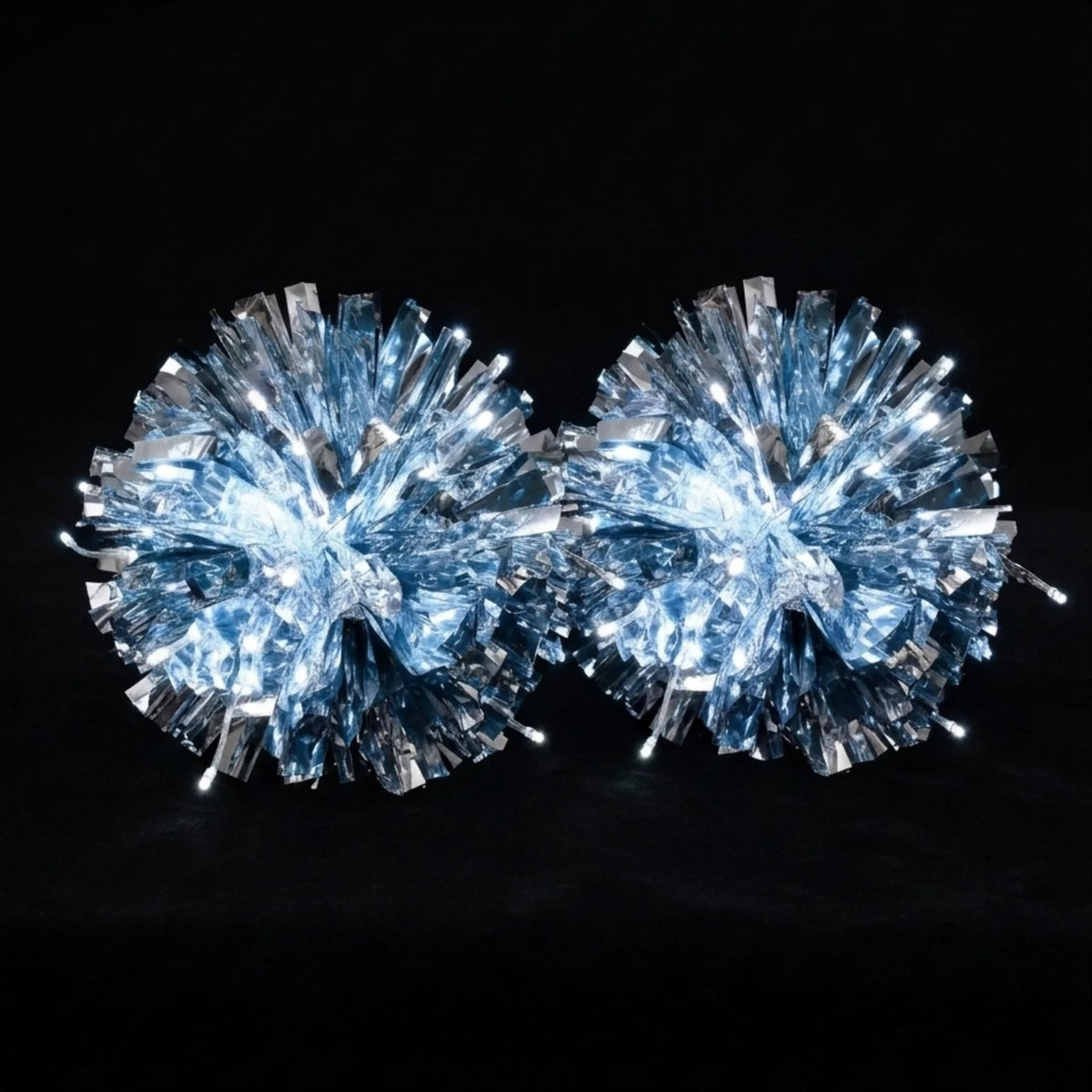 Glowing white LED light-up pom poms, a pair of rechargeable color-changing cheer poms lit up bright for cheerleaders, dance teams, raves and game day