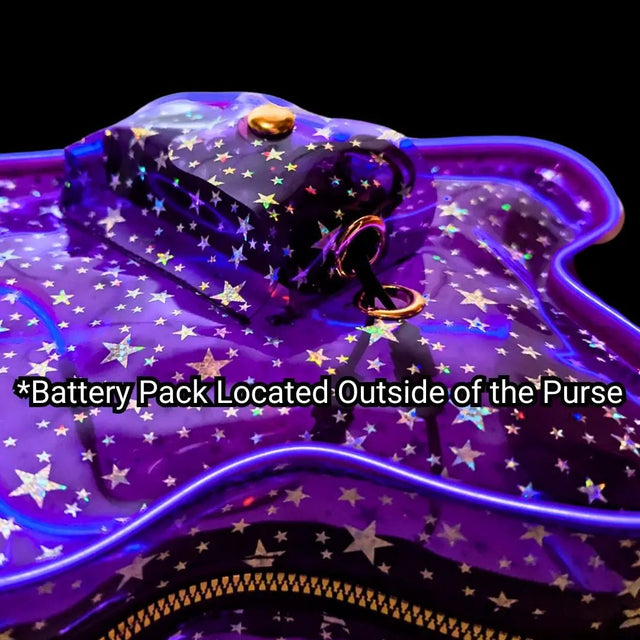 Purple LED Star Purse with Battery Pack Detail - Reuseable Light Up Bag - Purple Glowing Accessory Space Cowgirl