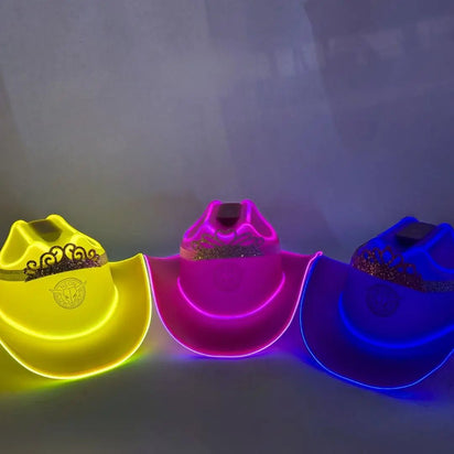 Multicolor LED Cowboy Hats - Yellow, Pink and Blue Light Up Western Hats - Birthday Party Favors for LED Party Theme Events - Cowgirl Halloween Space Cowgirl Party