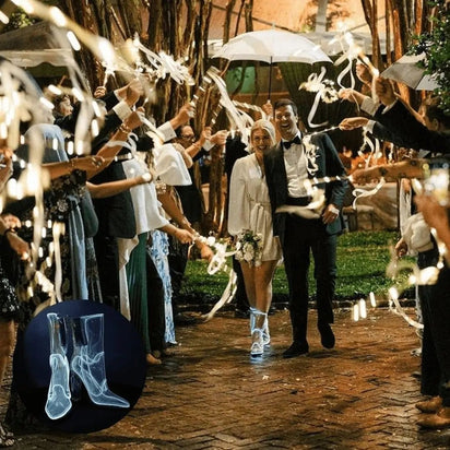 Crowd at music festival with multiple people wearing illuminated transparent boots demonstrating popularity at large-scale events and concerts