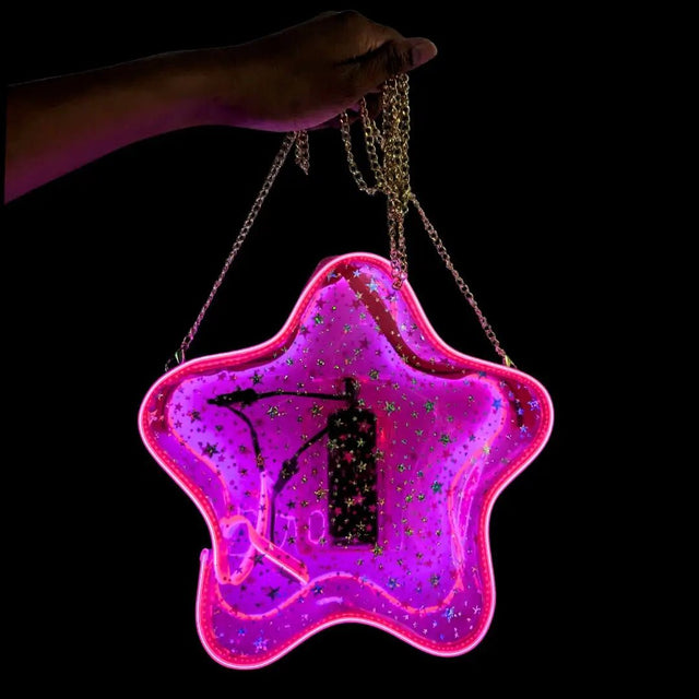 Pink LED Star Purse - Light Up Crossbody Evening Bag - Glowing Fashion Accessory for Night Parties Clear Concert Bag Policy Stadiums Venues