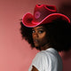 pink cowboy hat LED glowing perfect for escape room party themes adventure entertainment accessories group activity photography team celebration