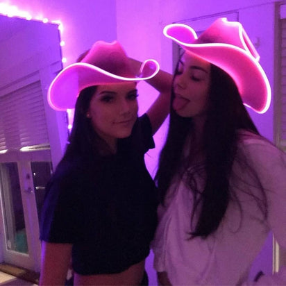 cowgirl hat pink LED perfect for music festival camping outdoor event fashion desert party themes burning man style