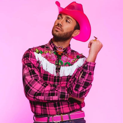 cowgirl hat pink LED neon accessories perfect for wedding reception photo booth props bridal party accessories themed wedding photography