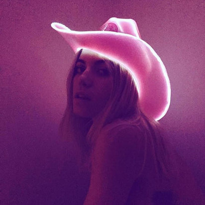 hot pink space cowgirl hat glowing neon accessories perfect for content creator TikTok video production social media fashion influencer shoots