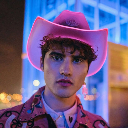 stunning space cowboy hat pink neon lights perfect for graduation party celebrations milestone events birthday party photography themes