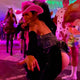 hot pink space cowgirl LED hat perfect for casino night themes las vegas party fashion gambling themed events entertainment venue accessories