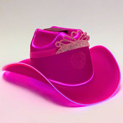 Pink Light Up Cowboy Hat - Birthday Party Essential for Cowgirl Princess Core Celebrations - LED Western Fashion Accessory for Photo Booth Prop - Space Cowgirl Halloween