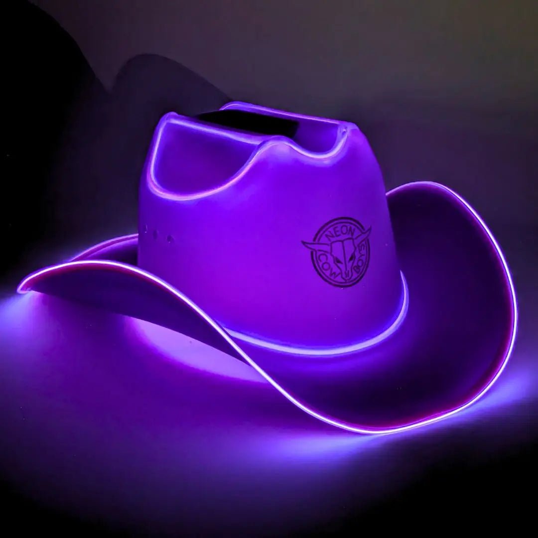 Purple Light Up Neon Cowboys Hat - LED Cowgirl Hat for Mardi Gras - Adult Parties, Concert Music Festivals College Tailgating