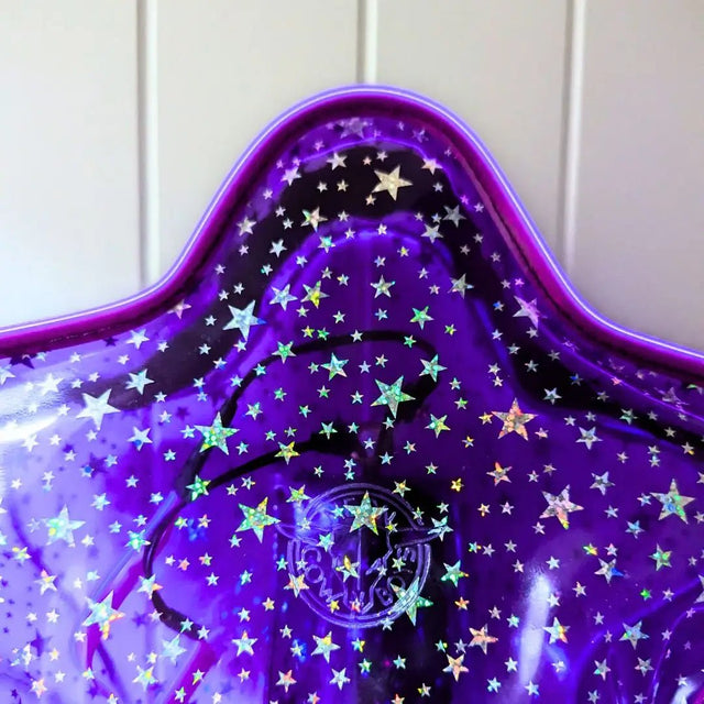 Clear Purple Star Purse Detail - LED Light Up Bag with Glitter Holographic Sparkles - Fashion Accessory for Concerts