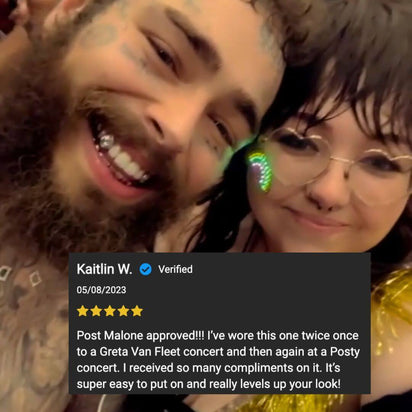 Post Malone music festival wearing matching rainbow LED face stickers showing glowing makeup look for pride celebration and rave party accessories - customer review