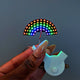 Rainbow shaped LED face sticker with colorful light-up dots pattern for festivals temporary makeup jewelry accessory easy to apply for birthday celebrations, edm festivals, lollapalooza
