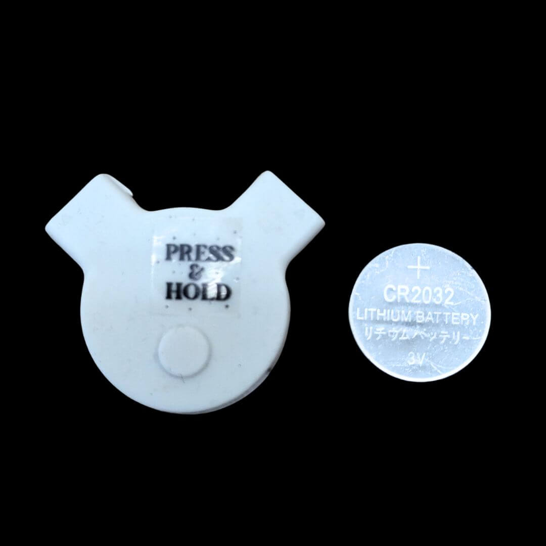 Replacement LED Face Sticker Battery Controller with coin battery - White power unit with press and hold button for easy operation