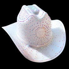 White crystal-adorned light-up cowboy hat - Exclusive illuminated headwear for winter wonderland events, wedding celebrations, and luxury bachelorette parties