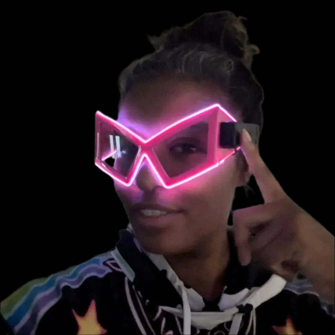 space cowgirl sunglasses pink LED futuristic eyewear geometric design perfect for pride parades LGBTQ events rainbow parties diversity celebrations