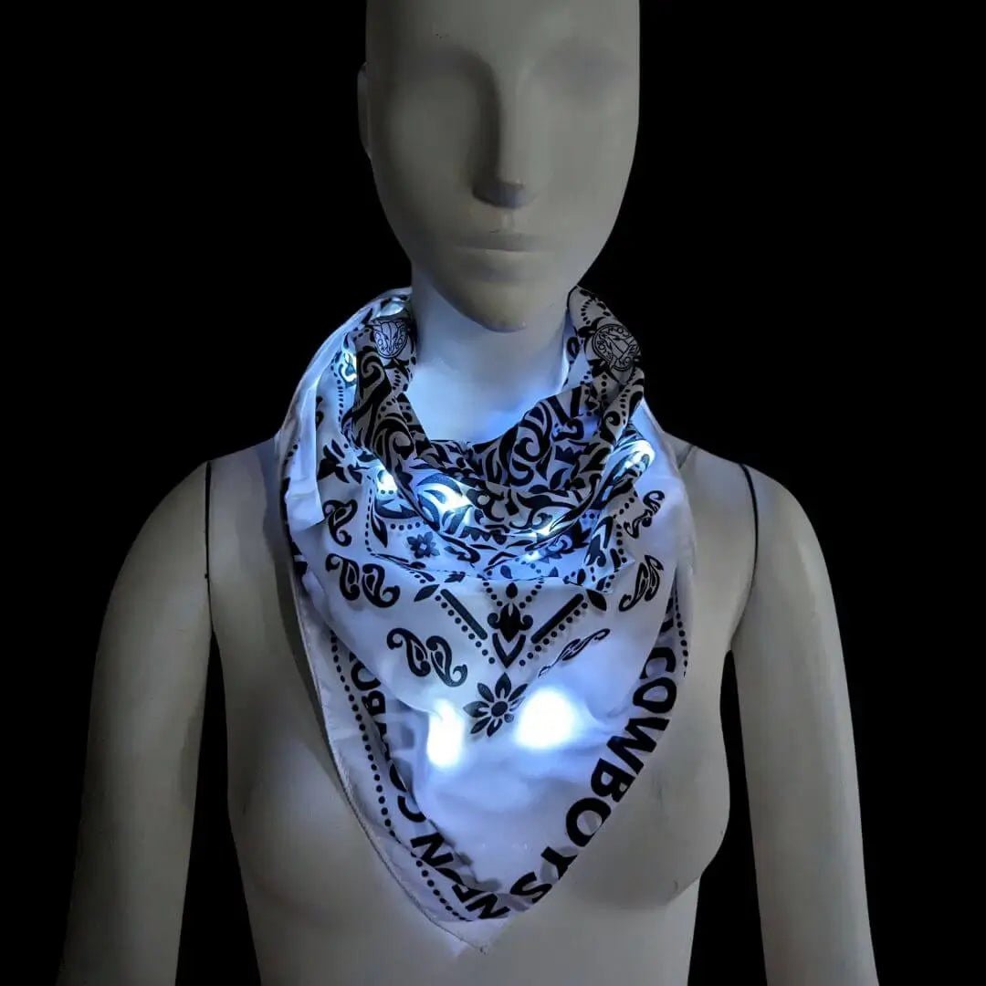White Light up Bandana with Paisley Pattern - Light Up LED Western Accessory for Country Music Festivals - Beyonce Cowboy Carter Tour - Glowing Cowgirl Costume Sexy Fashion Scarf