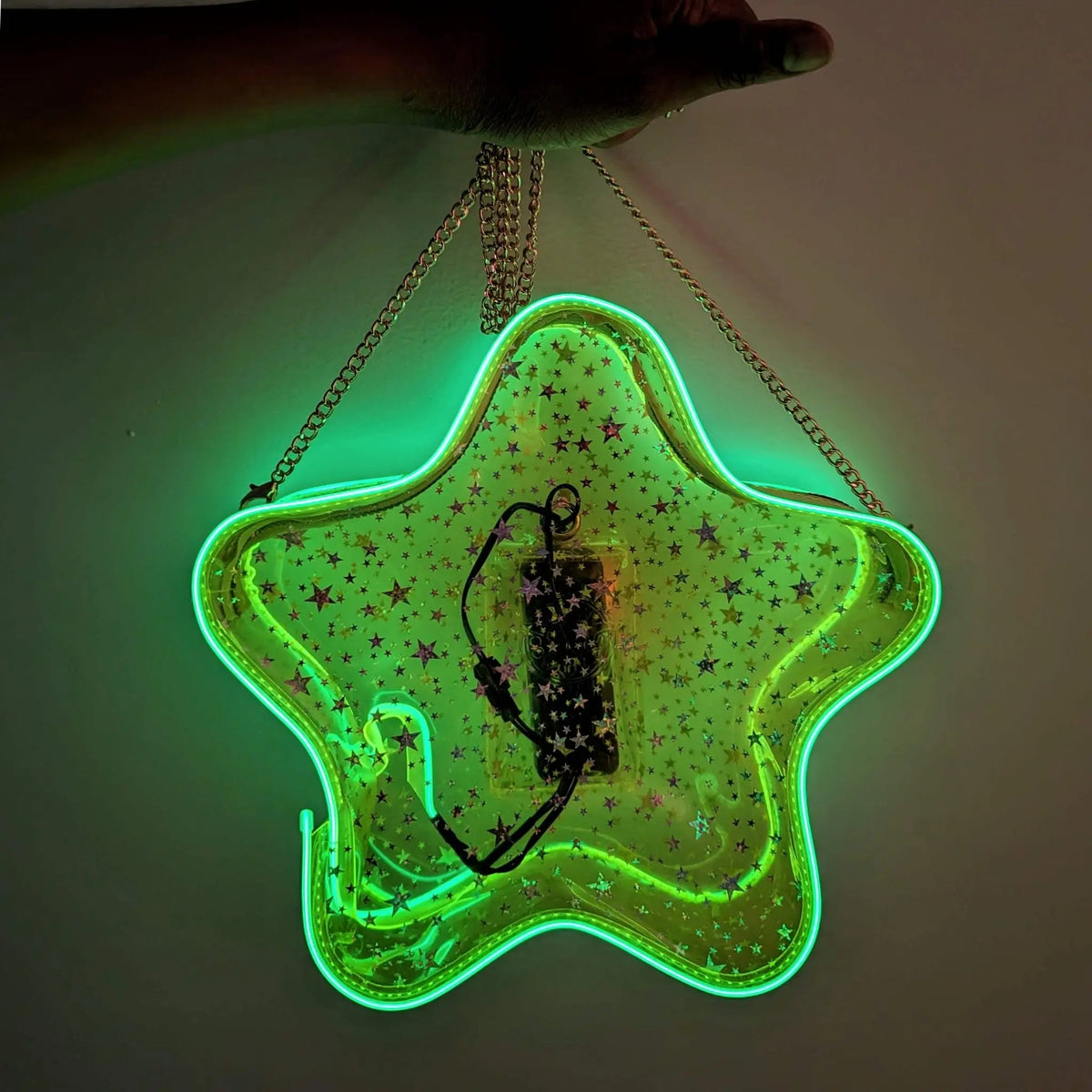 Yellow Green LED Star Purse - Light Up Festival Accessory - Glowing Star Shaped Bag for Parties and Concerts - Clear Bag Policy Venues and Stadiums