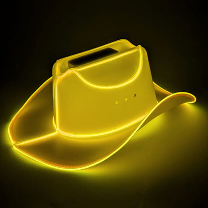 Yellow LED cowgirl hat with bright lights perfect for Nashville bachelorette weekends party outfits and western costume fashion
