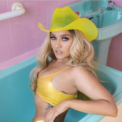 Yellow LED neon cowgirl hat with lights perfect for country music festivals western party celebrations and costume fashion