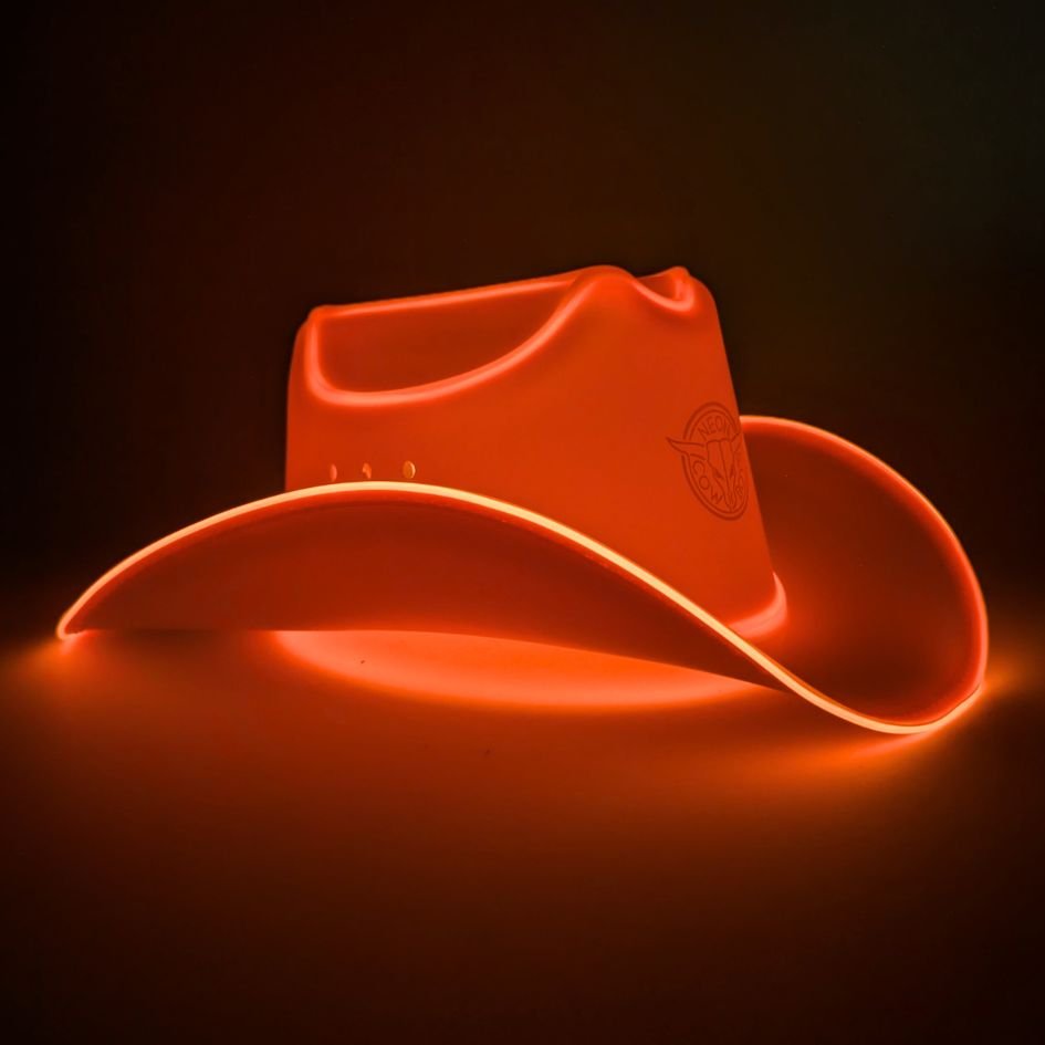 Orange Light Up Neon Cowboys Hat - Glowing LED Cowboy Hat -  Night Events Parties Sporting Events Football Games & Tailgating