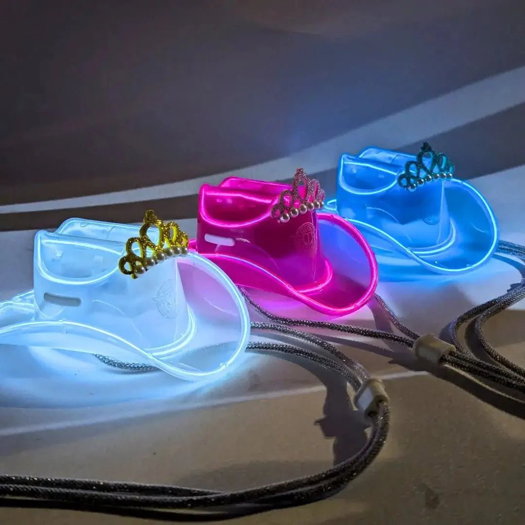Pink, White Clear and Blue Cowboy Birthday Hats - Space Cowgirl Birthday Bash Accessories - LED Western Hat Options for Bachelorette Parties, College Sororities and Luxe Birthday Girls