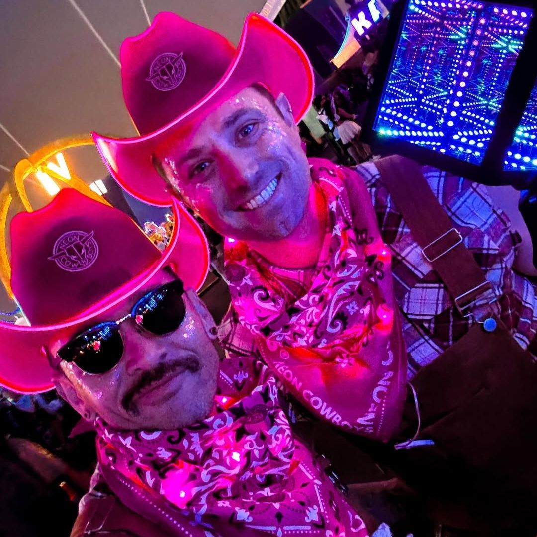 Pink LED neon cowgirl hat 2-pack for female friends matching party costumes festival outfits and celebration accessories