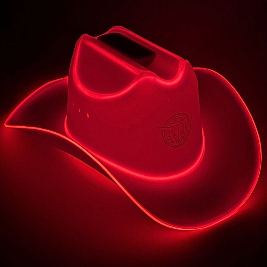 Red Light Up Neon Cowboys Hat - LED Western Hat -Glowing Cowboy Hat for Nightlife and Country Music Concerts & Group Events