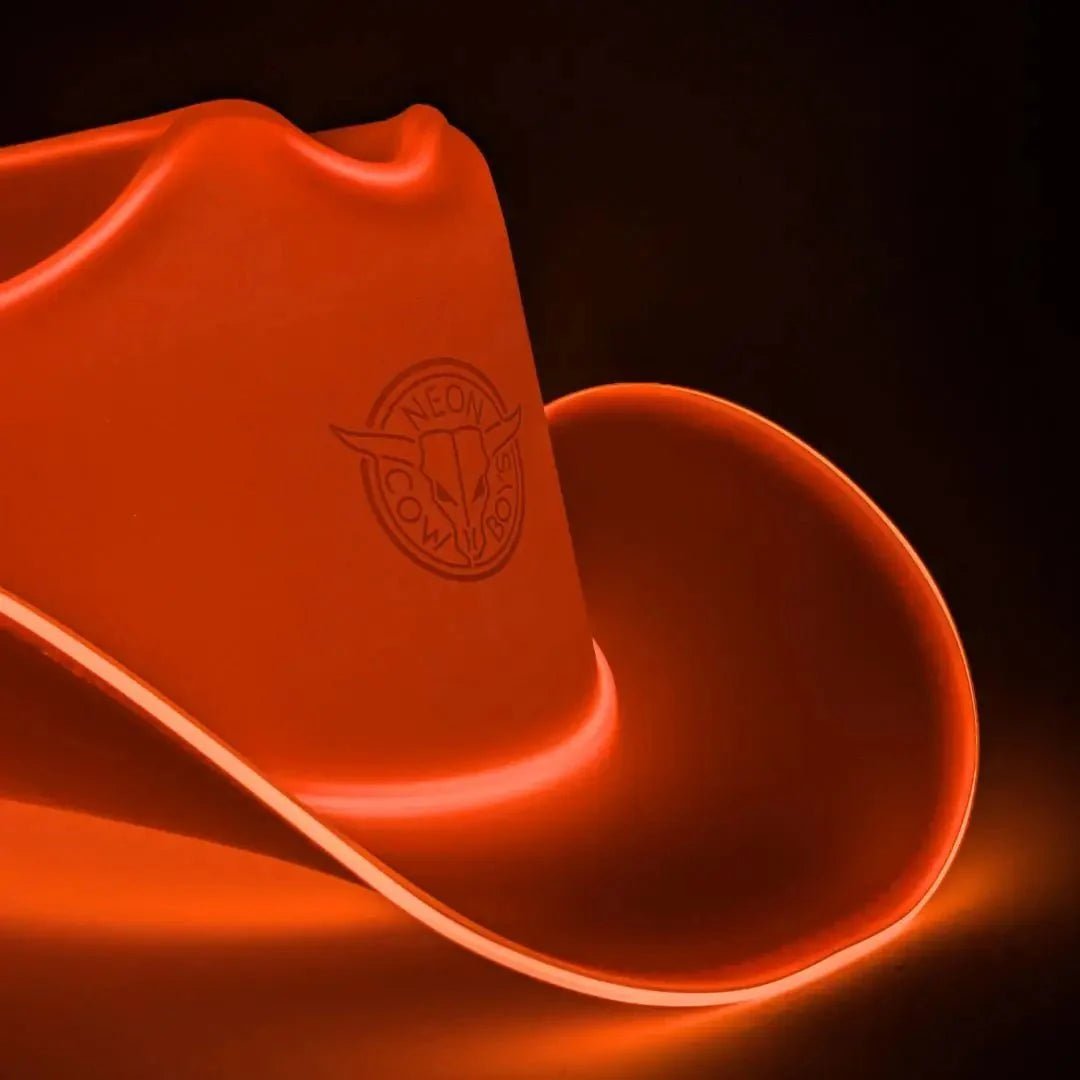 Orange Light Up Neon Cowboys Hat - Bright LED Cowboy Hat for Summer Festivals - Glowing Western Headwear for Outdoor Concerts