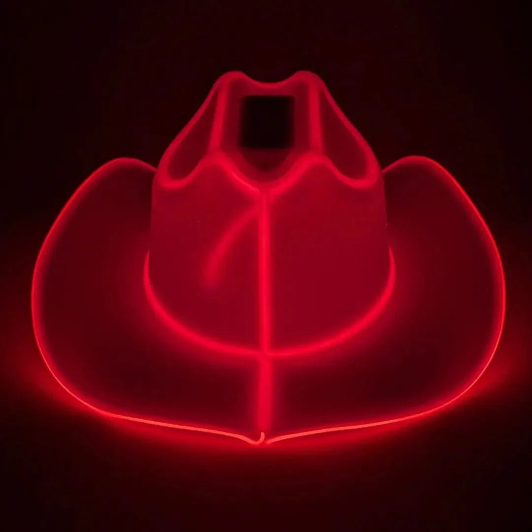 Red Light Up Neon Cowboys Hat - LED Americana Hat - Rodeo and Festival Accessory with Glow for Sports Events & Football Games