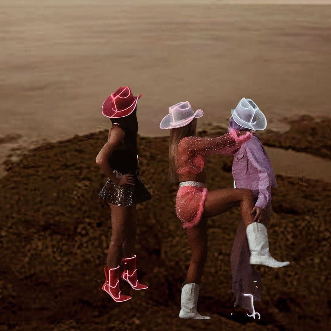 Pink white purple light up cowboy hat 3-pack bundle perfect for space cowgirl bachelorette sorority vacation desert photoshoots and group adventures